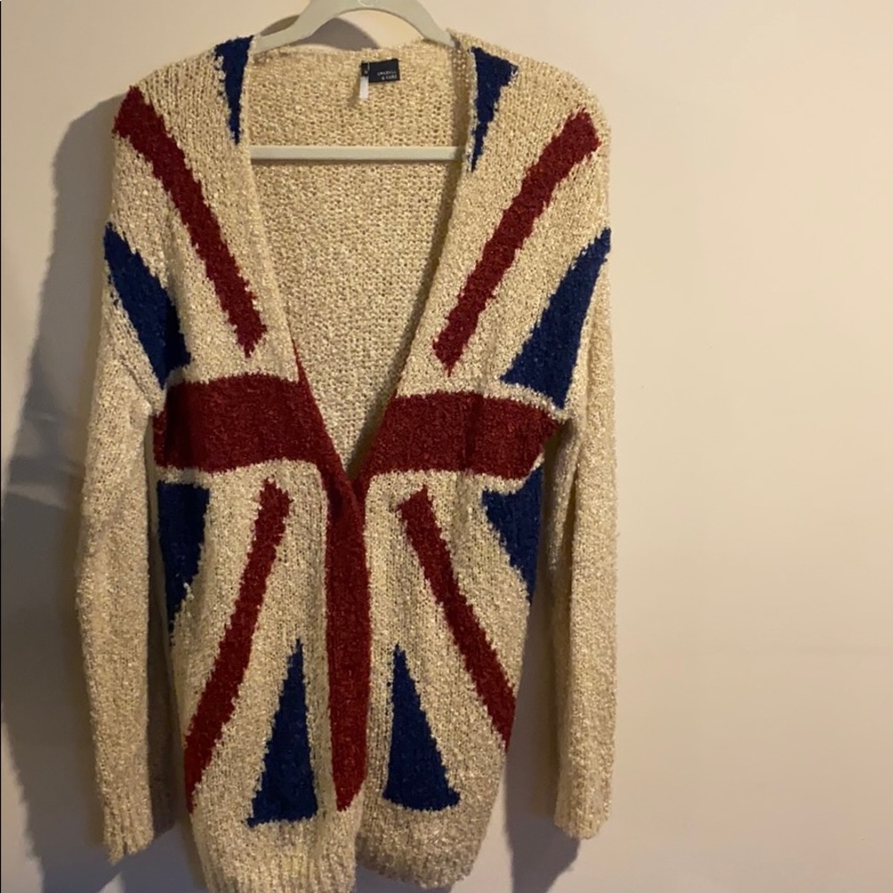 Sparkle And Fade British Flag Button Up Sweater - image 1